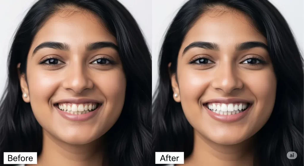 Before And After Smile Makeover Results Of A Young Indian Woman Showing Improved White Aligned Teeth At Dr Teeth Luxury Dental Surat Mota Varachha 16 9